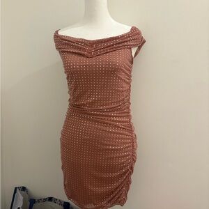 Bershka Off-Shoulder Tan Mini Dress